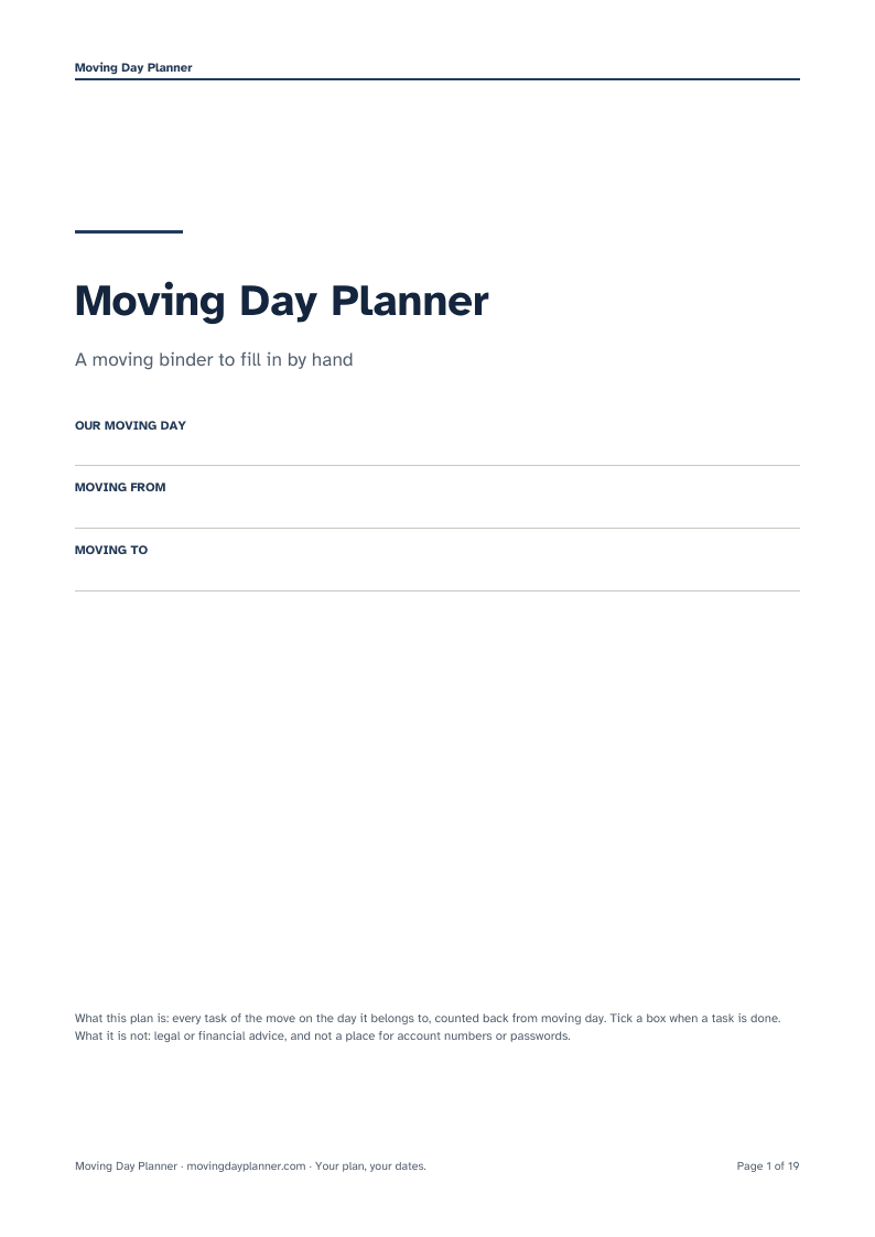 Printable binder page: cover