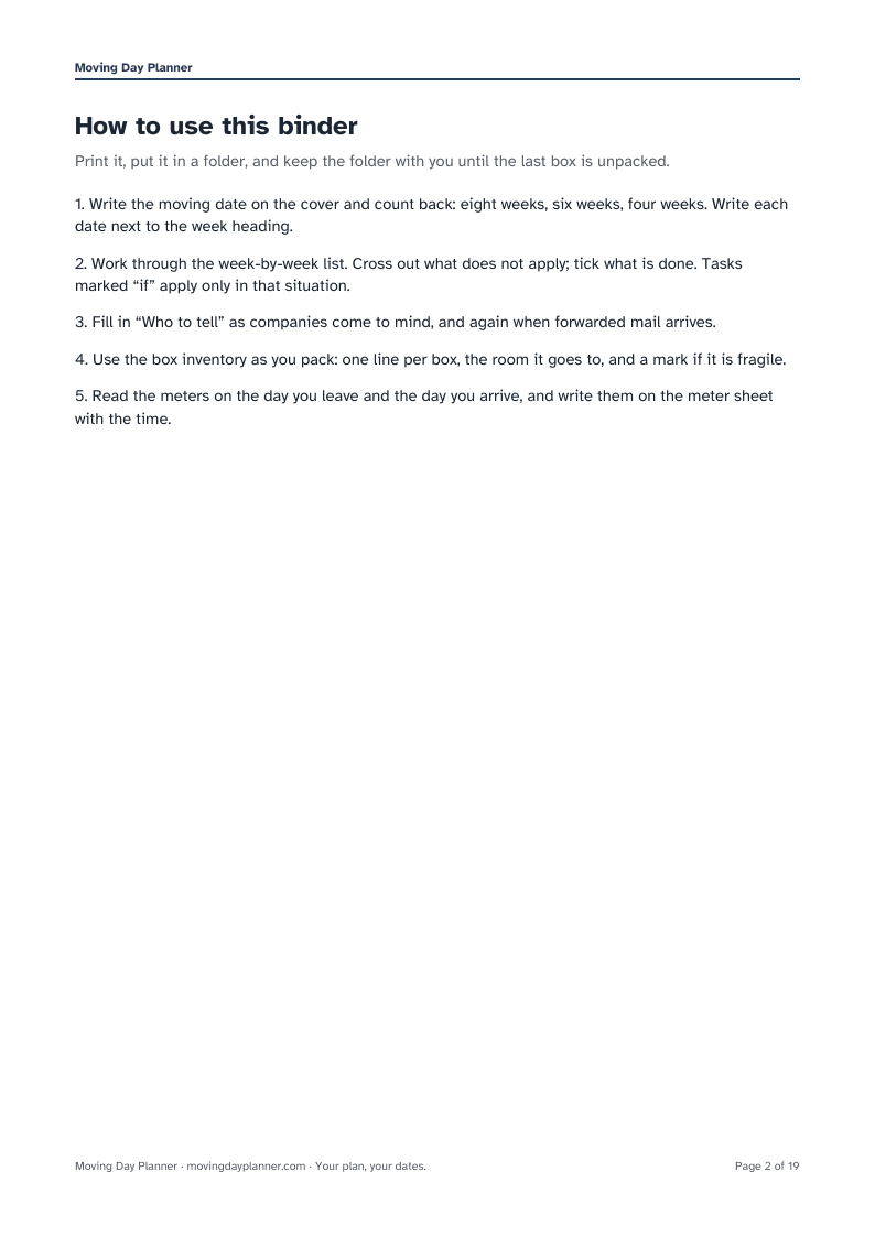 Printable binder page: how to use